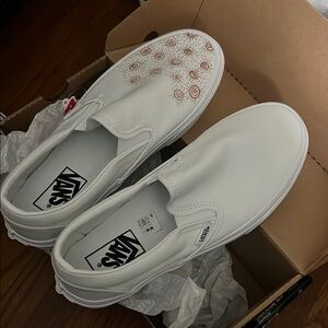 Vans White Canvas Slip-On Sneakers